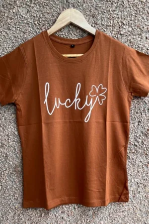 Brown Solid T Shirt for Women