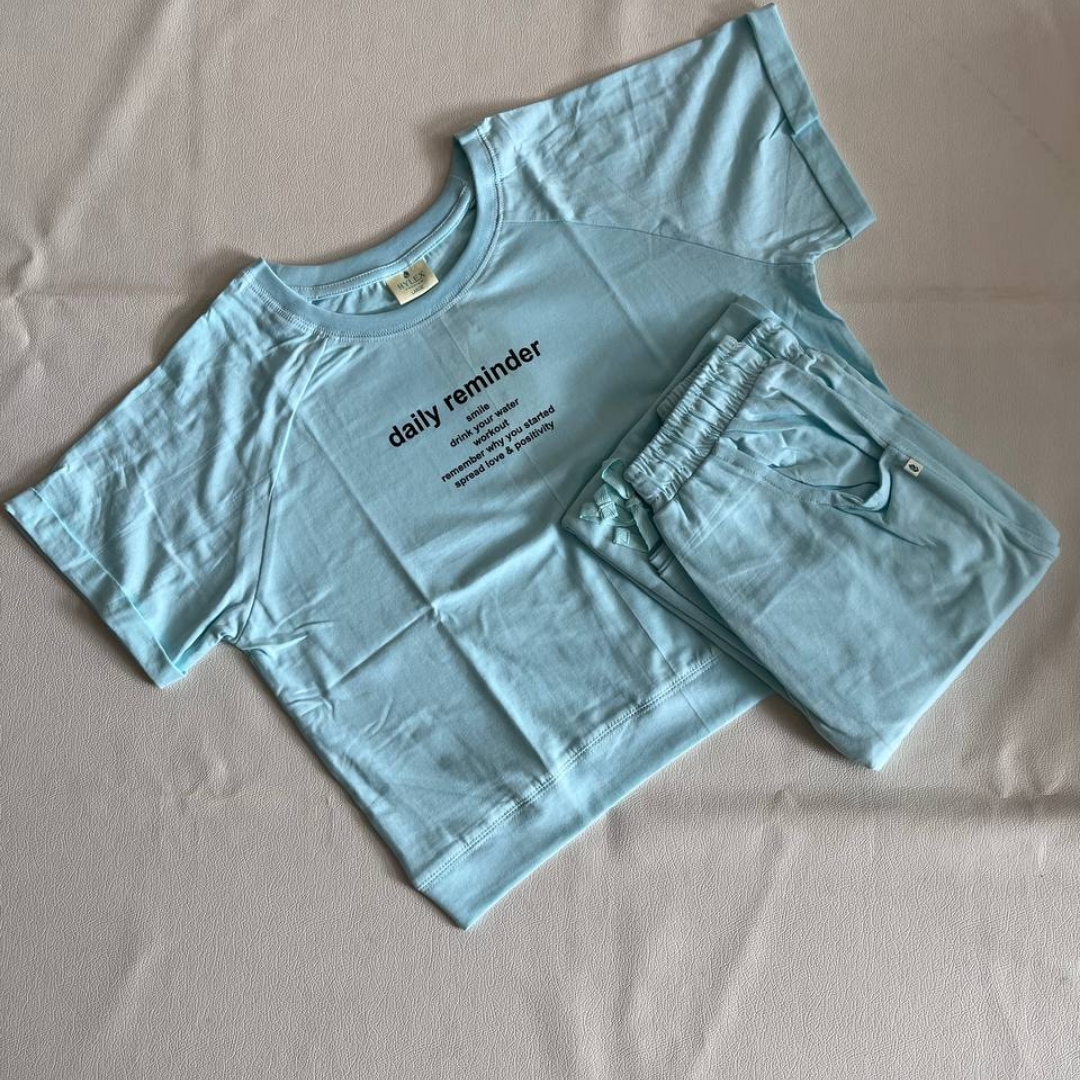 Blue Crop Top And Cargo Pants Set