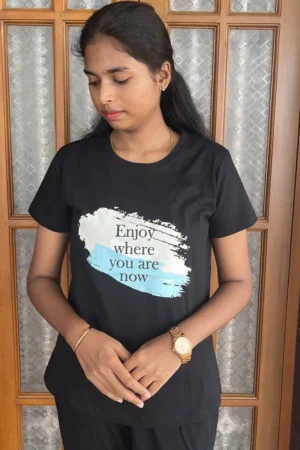 Black Solid T-Shirt for Women