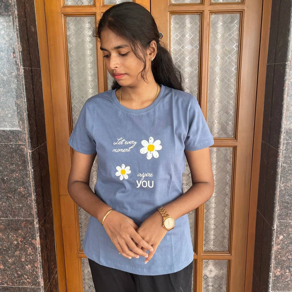 Blue Solid T-Shirt for Women