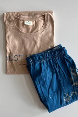 Light Beige with Blue Tie-Dye Pyjama Set