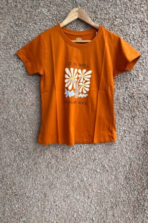 Orange Solid T-Shirt for Women