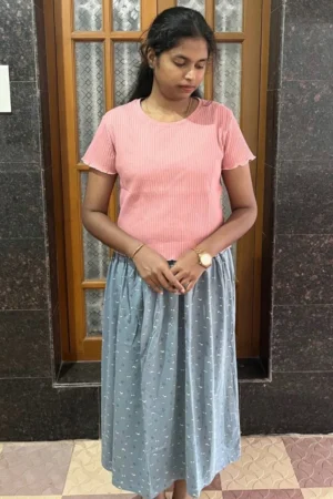 Pink crop top and skirt