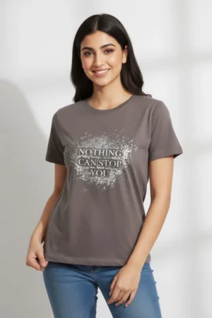 Grey Solid T-Shirt for Women
