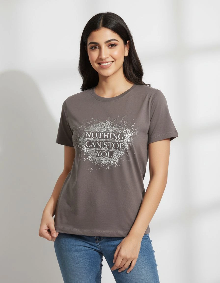 Grey Solid T-Shirt for Women