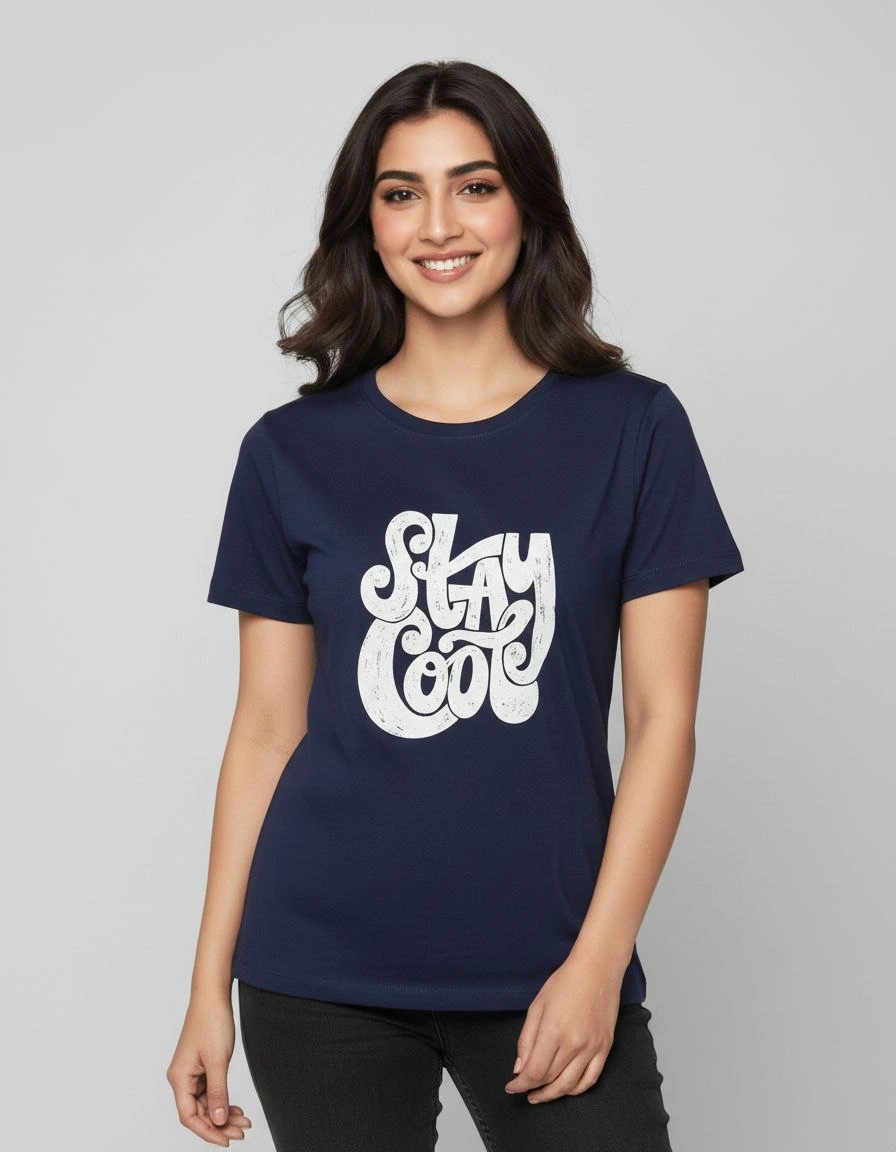 Navy Solid T-Shirt for Women