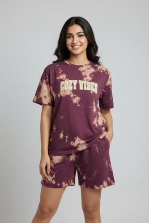Maroon Tie and Dye shorts sets