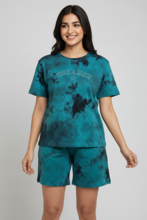 Teal Blue Tie and Dye shorts sets